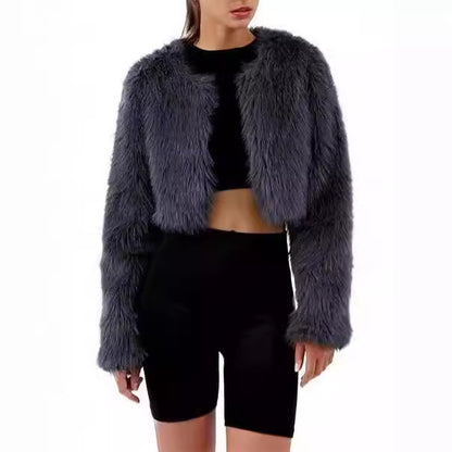 Ladies Short Plush Open Cut Jacket Chic und Stil