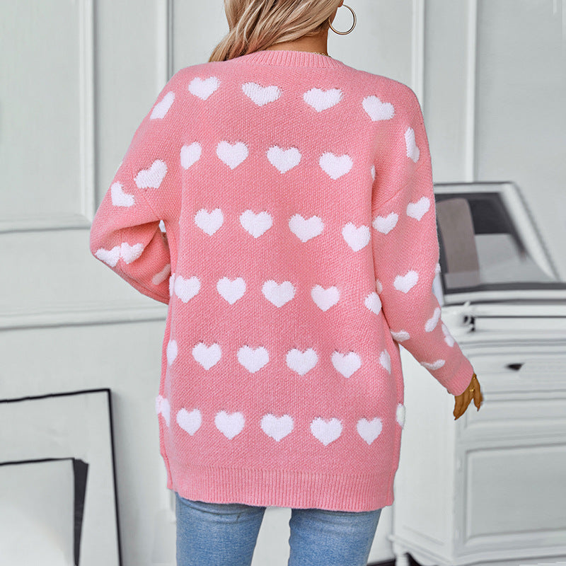Cardigan confortable pour dames avec motif en cœur et décolleté en V Chic und Stil