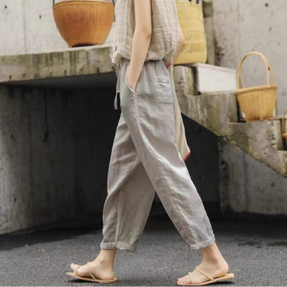 Casual linen pants for women with elastic waist and side pockets Chic und Stil