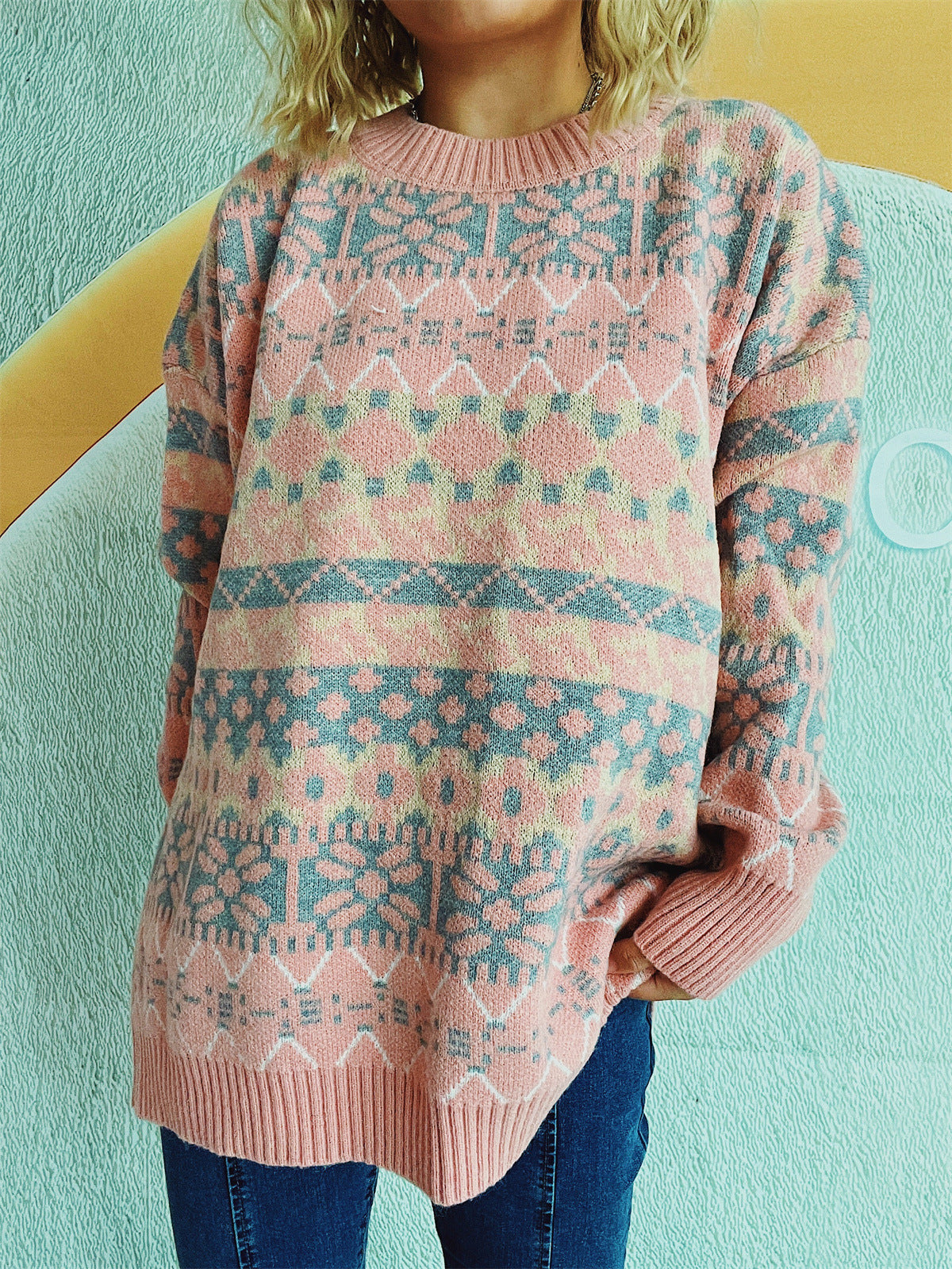 Pull en tricot confortable pour femmes avec un motif d'hiver et une coupe décontractée Chic und Stil