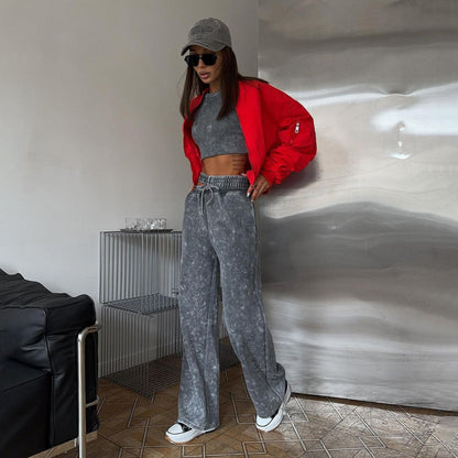 Casual women's pants with high waist and elastic Chic und Stil