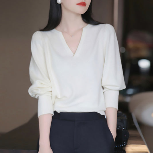 Blouse en maille élégante à col en V pour femmes Chic und Stil