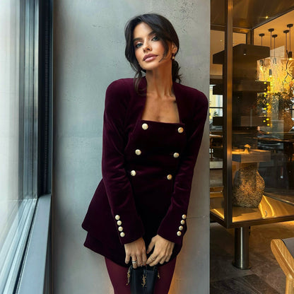Blazer en velours pour femmes avec des détails de bouton élégants Chic und Stil