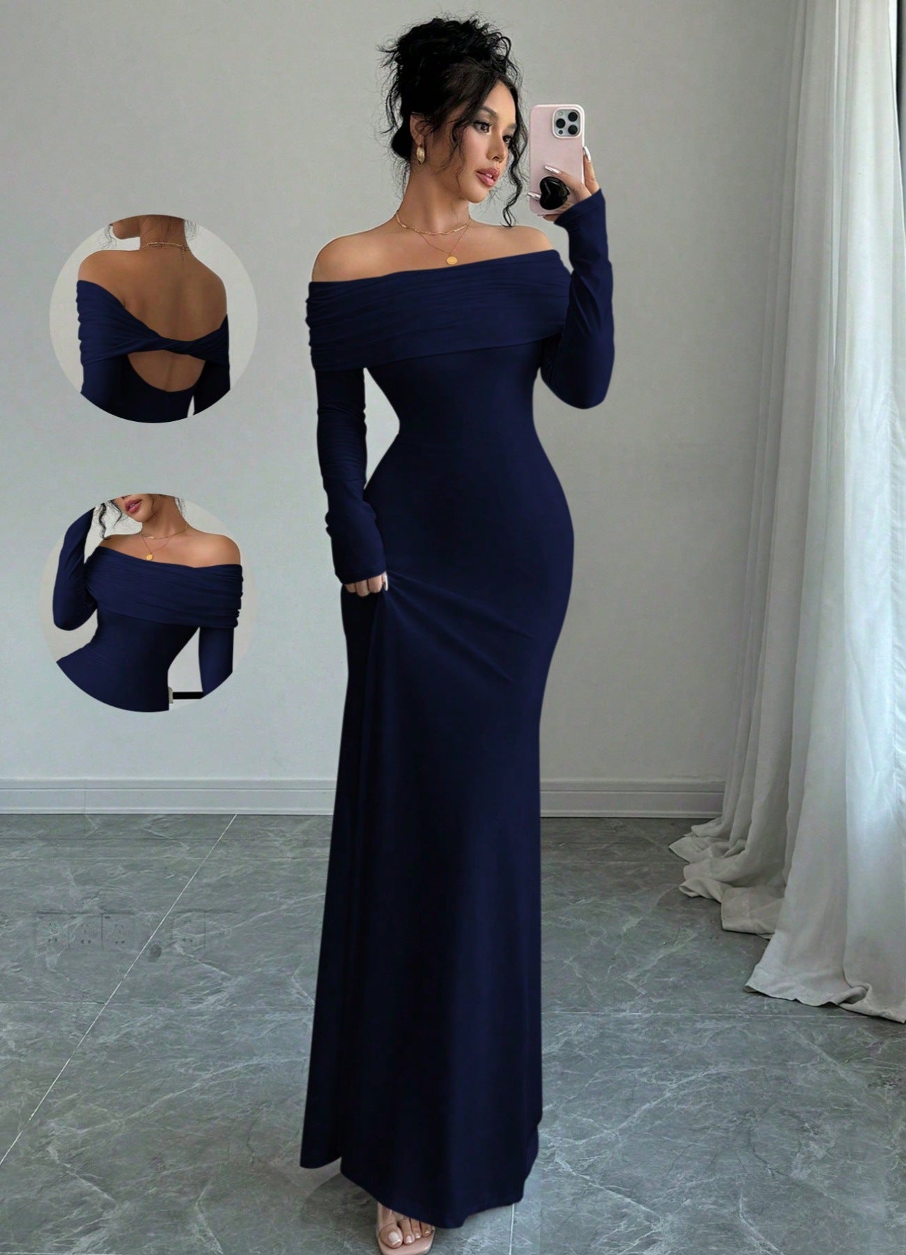 Robe maxi festive pour femmes avec décolleté off-shoulder et coupe près du corps Chic und Stil