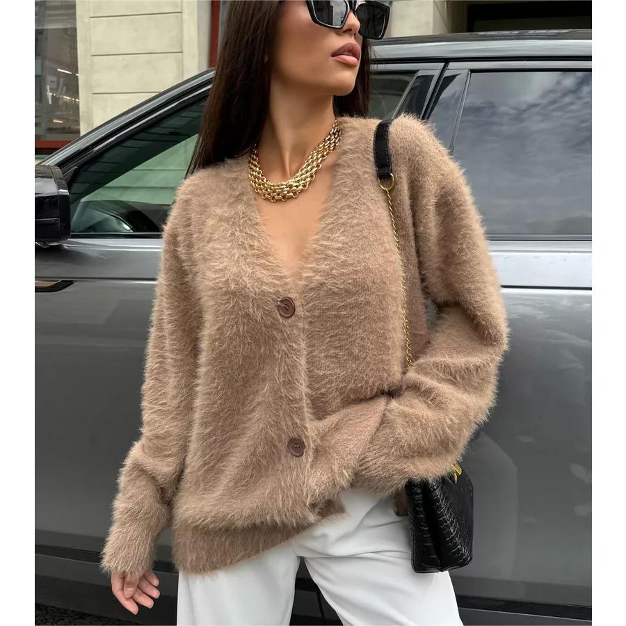 Dames Casual Cardigan avec décolleté en V et matériau doux Chic und Stil