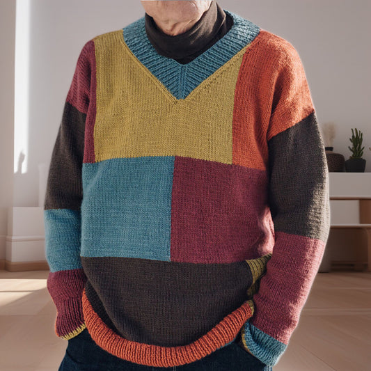 Pull en tricot à motifs pour hommes avec design à blocs de couleurs et décolleté en V moderne Chic und Stil