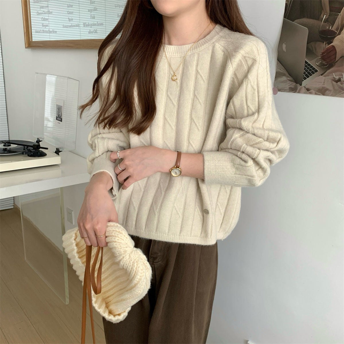Pull en tricot décontracté pour femmes avec motif gaufré et coupe ample Chic und Stil