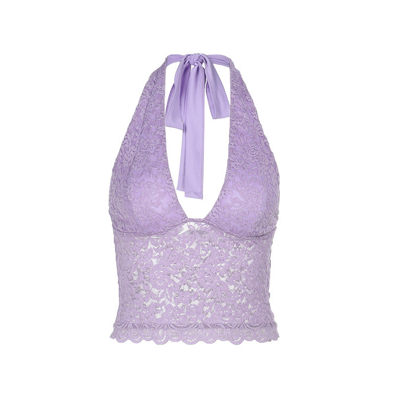 Dames Collier Dentelle Crop Top Chic und Stil