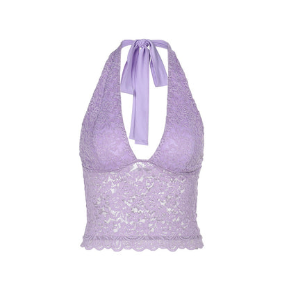 Dames Collier Dentelle Crop Top Chic und Stil