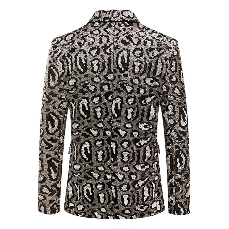 Elegant men's sequin blazer with modern leopard print Chic and Style