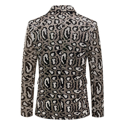 Elegant men's sequin blazer with modern leopard print Chic and Style