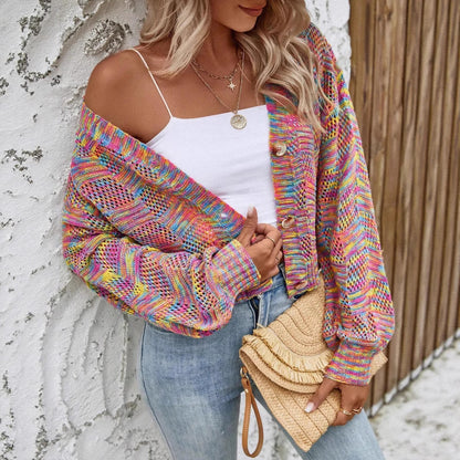 Dames gilet en tricot décontracté avec motif en filet coloré Chic und Stil