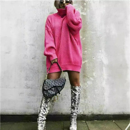 Pull en tricot surdimensionné pour femmes avec col haut et motif en nid d'abeille Chic und Stil