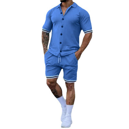 Leisure set for men with modern short sleeve shirt and chic and stylish shorts