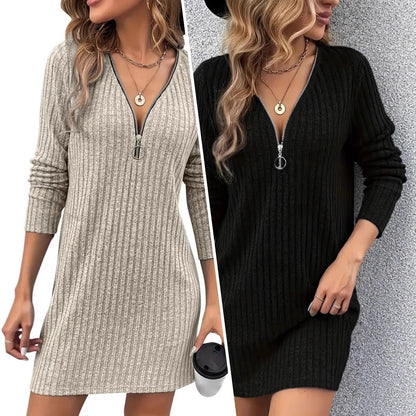 Robe en tricot pour femmes avec fermeture éclair moderne et élégante structure côtelée Chic und Stil
