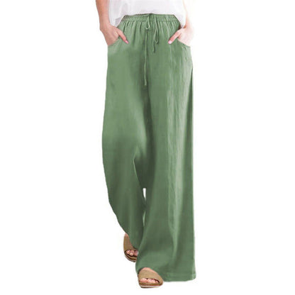 Wide linen pants for women with elastic waistband and side pockets Chic und Stil