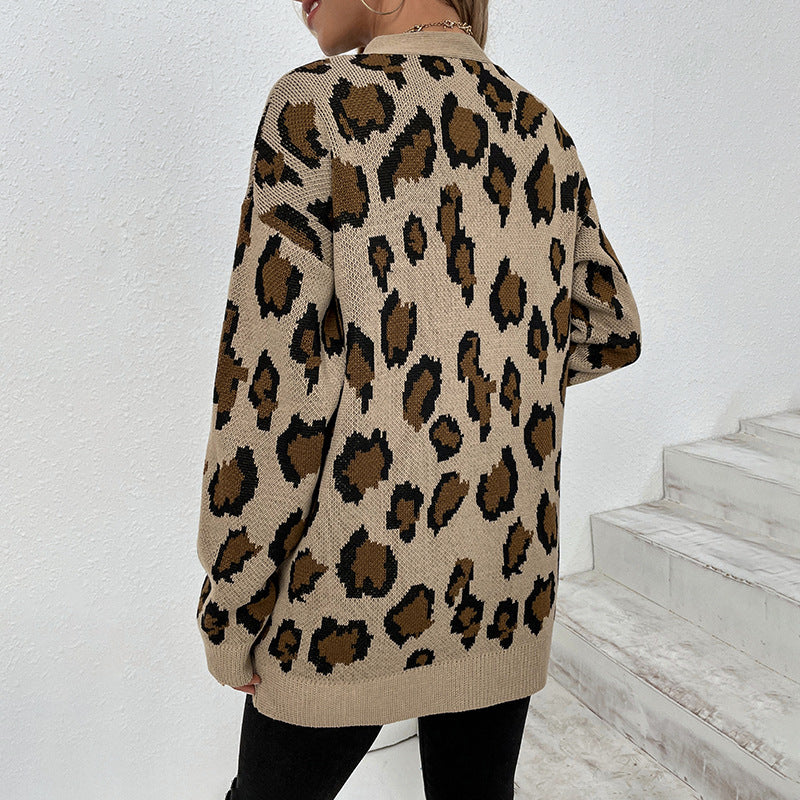 Veste en tricot à motifs léopard pour femmes avec poches pratiques Chic und Stil