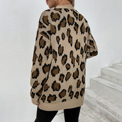Veste en tricot à motifs léopard pour femmes avec poches pratiques Chic und Stil