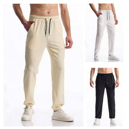 Comfortable sports pants for men with elastic waistband and chic striped design