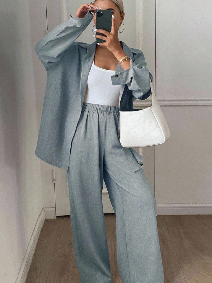 Dames élégant décontracté blouse en lin et large pantalon Chic und Stil