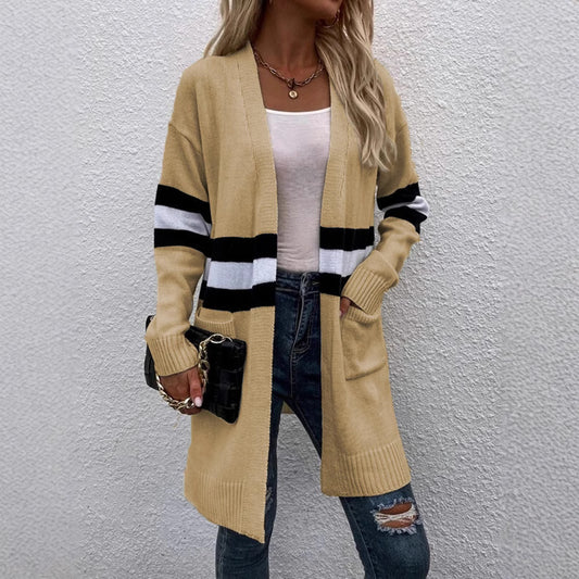 Cardigan en tricot pour femmes avec un design rayé à la mode et des devants ouverts Chic und Still