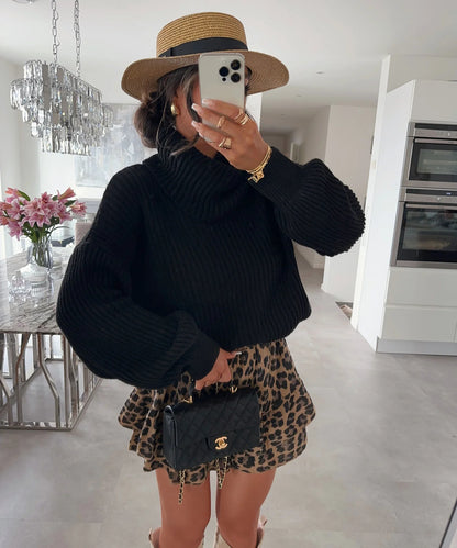 Pull en laine pour femmes avec col haut et manches volumineuses Chic und Stil