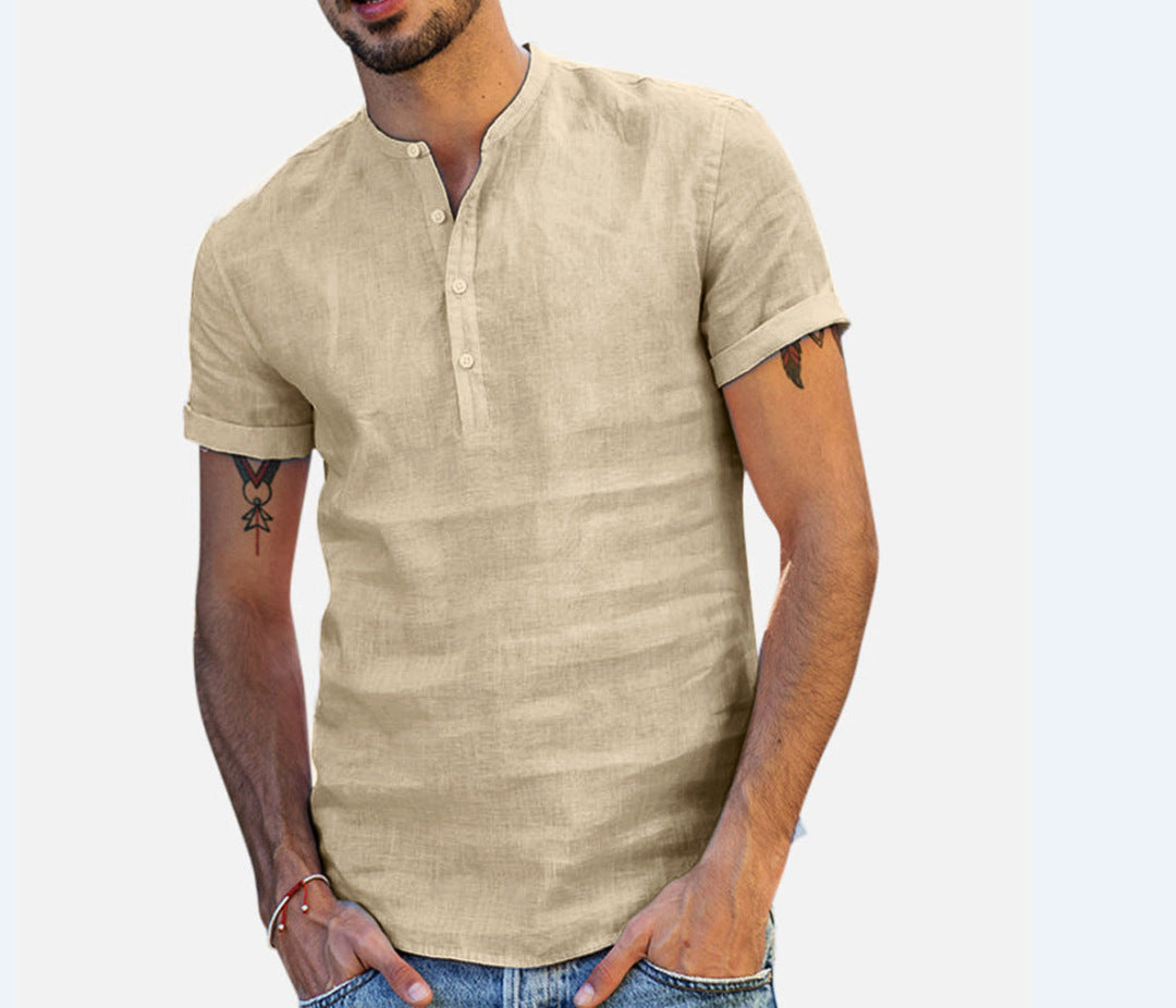 Chemise décontractée à manches courtes pour hommes avec col montant et patte de boutonnage Chic und Stil