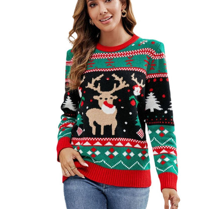 Pull en tricot de Noël pour femmes avec un motif de renne riche en détails Chic und Stil