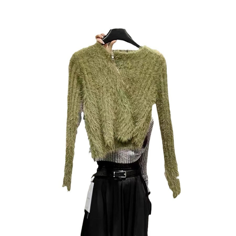 Pull femme en peluche avec coupe tendance et fermeture éclair pratique Chic und Stil
