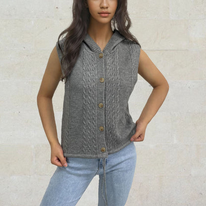 Dames gilet tricot avec capuche et joli motif en torsades Chic und Stil
