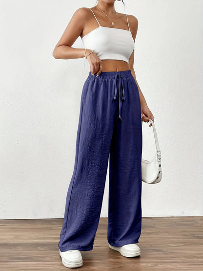 Wide Palazzo pants for women with elastic waistband and adjustable tie cord Chic and Style