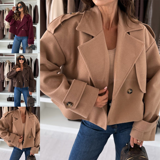 Ladies oversized trendy jacket with lapel collar and large buttons Chic and Style