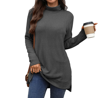 Dames Pull Long Manches avec Col Montant Chic und Stil