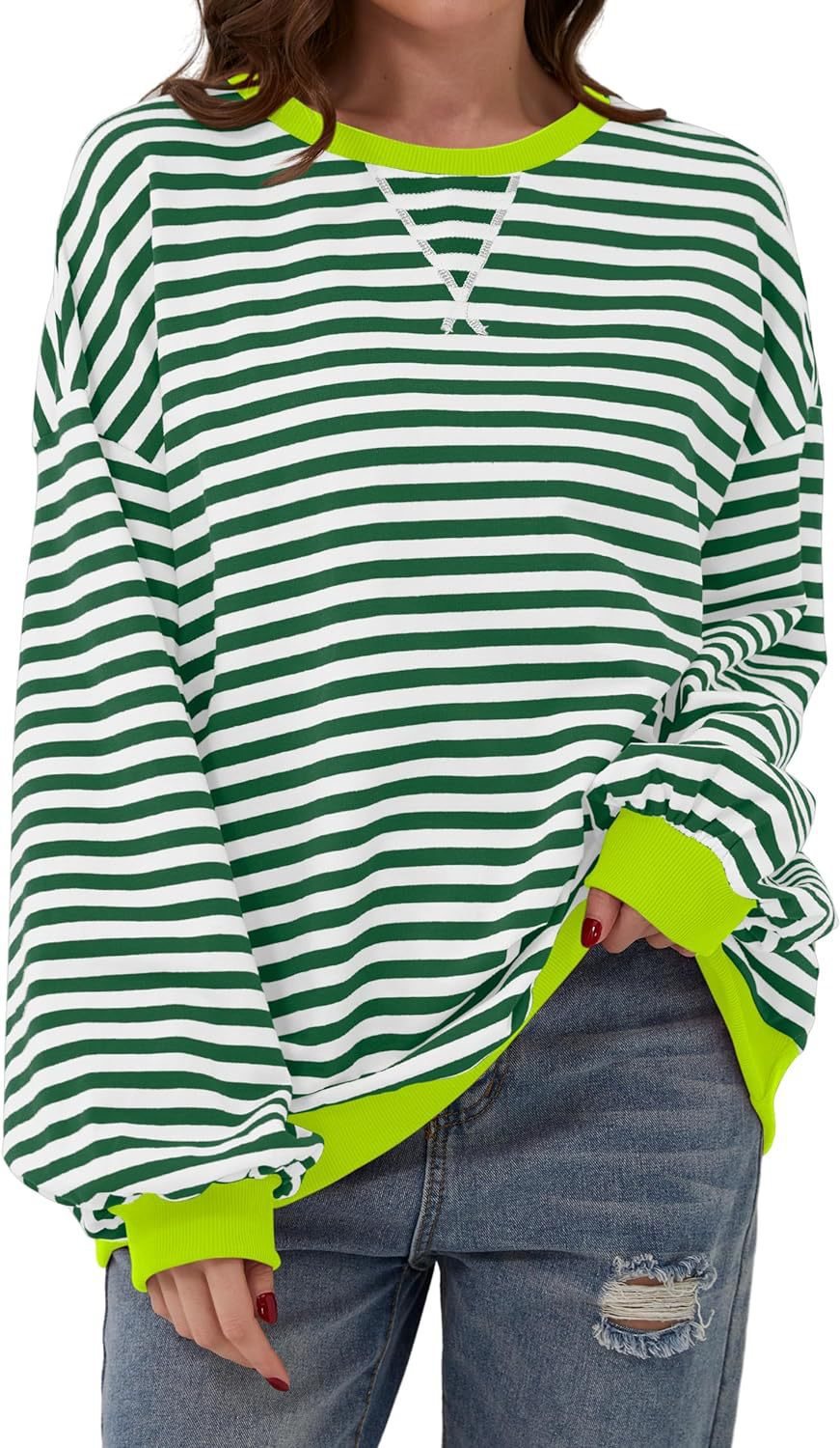 Femme pull décontracté avec motif rayé saisissant et bords élastiques Chic und Stil