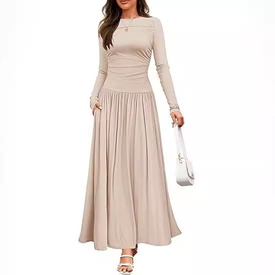 Robe maxi femme à manches longues et design de poches pratiques Chic und Stil