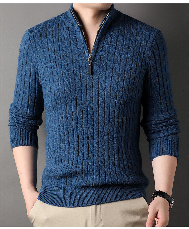 Pull homme avec zip et motif en relief en torsades Chic und Stil