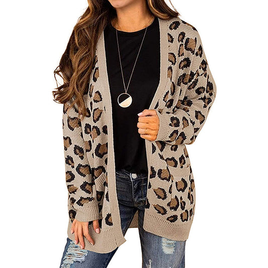 Veste en tricot à motifs léopard pour femmes avec poches pratiques Chic und Stil