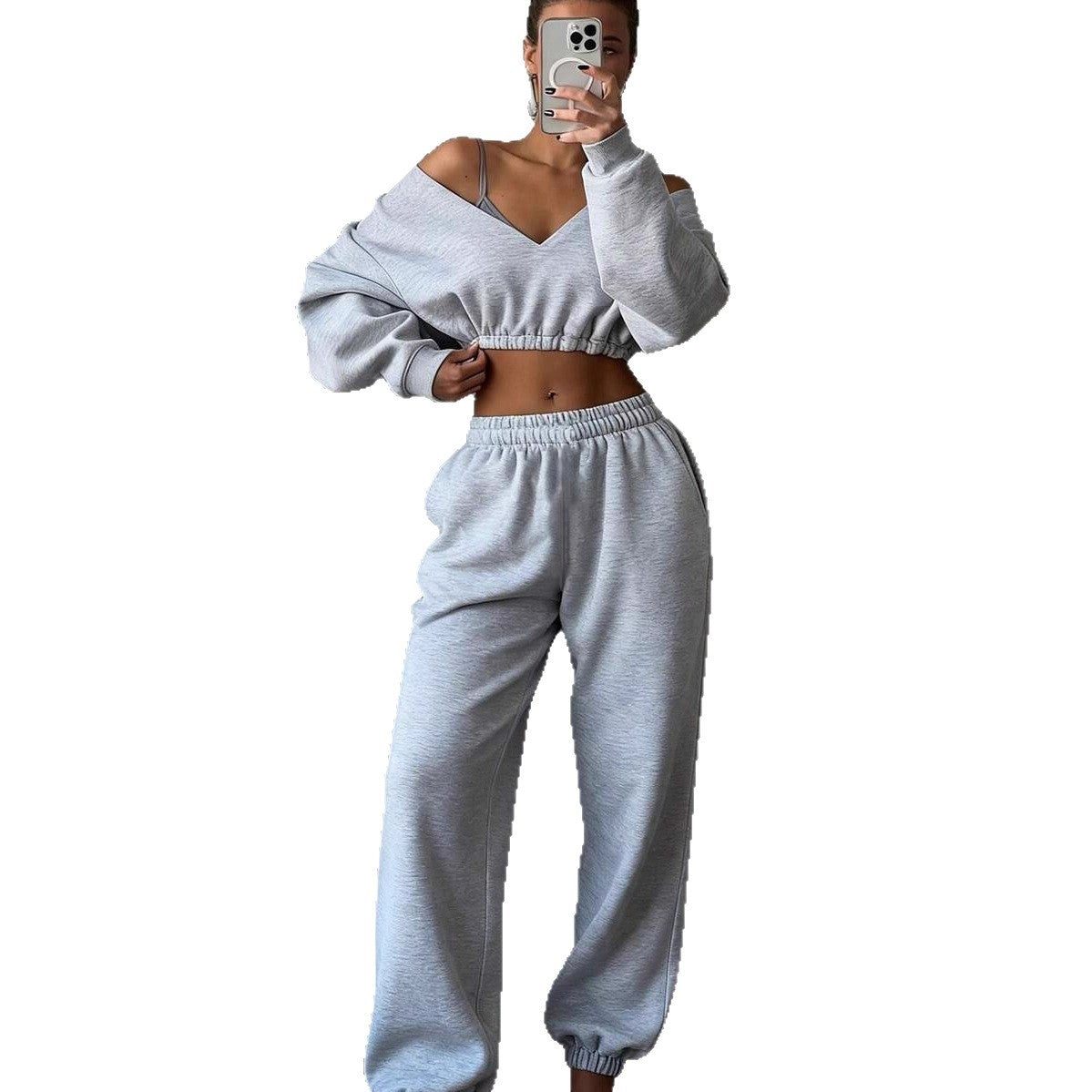 Casual sports jacket for women with crop top and wide pants Chic und Stil