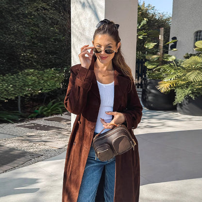 Dames Élégant Trench-coat Long en Daim Doux Chic und Stil