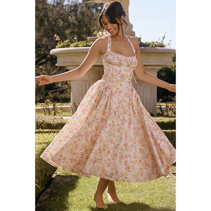 Robe midi à col halter floral vintage pour femmes Chic und Stil