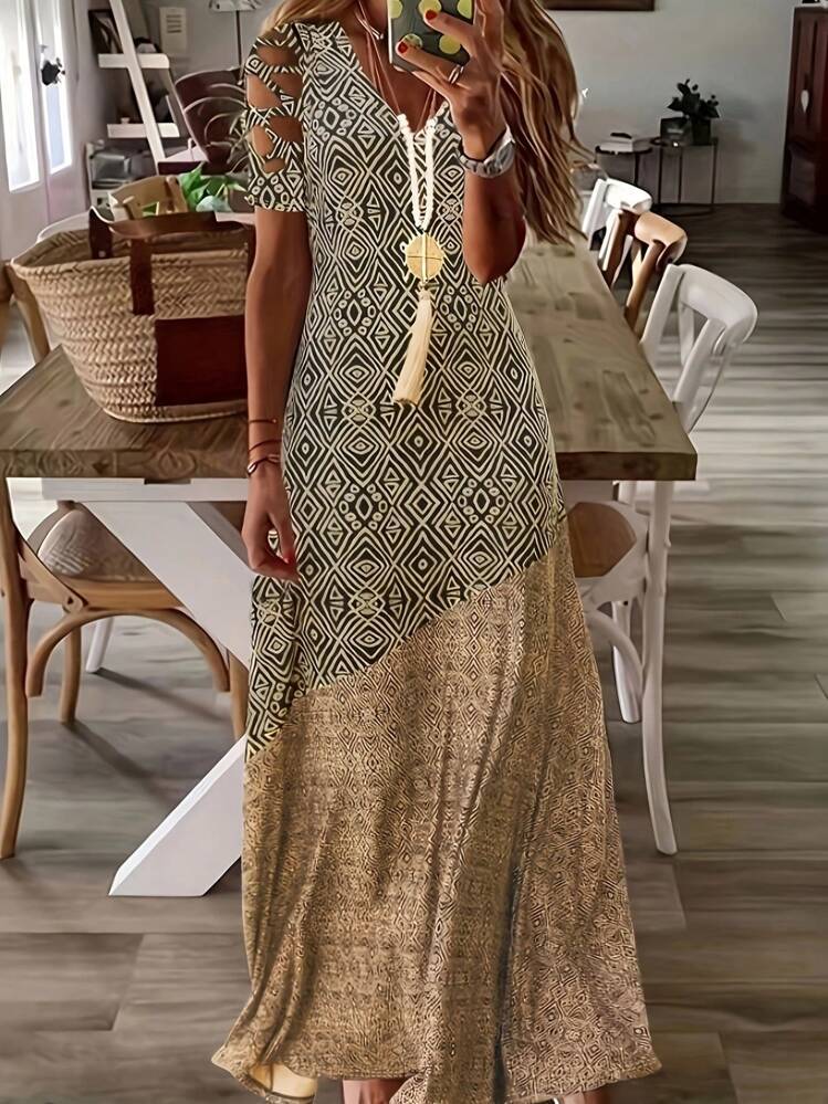 Robe Maxi Bohémienne pour Femmes avec Manches Découpées Chic und Stil
