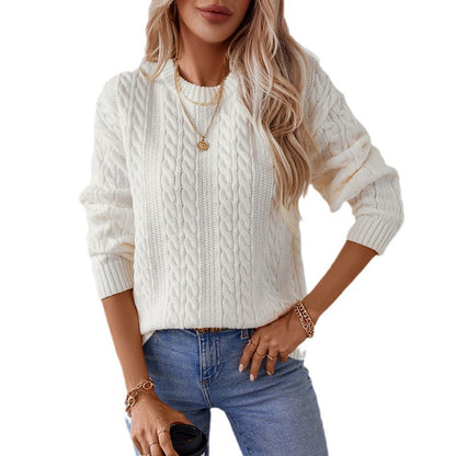 Pull en tricot pour femmes avec motif en torsades et grands bords Chic und Stil