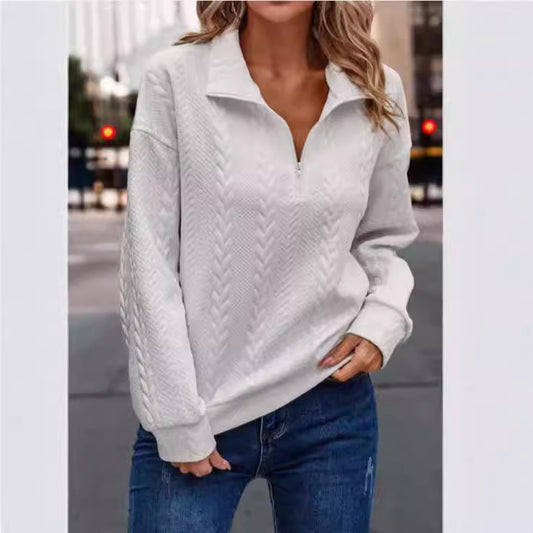Dames Pull haut de gamme avec fermeture éclair et motif en torsade Chic und Stil