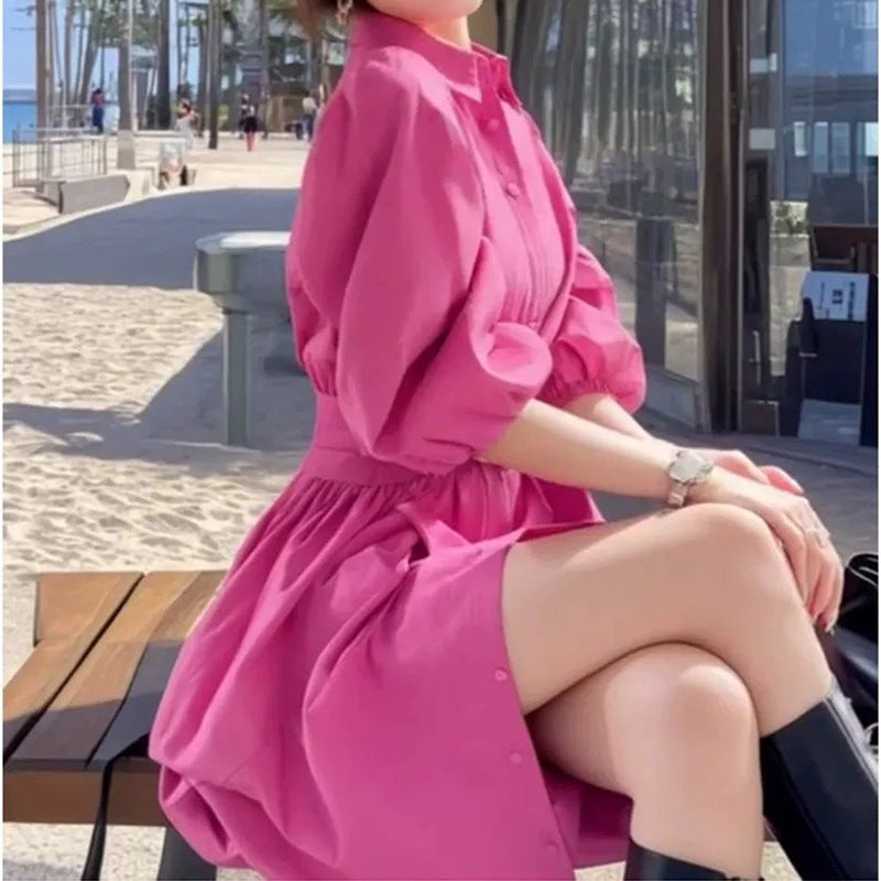 Robe chemise à manches bouffantes pour femmes avec ceinture Chic und Stil