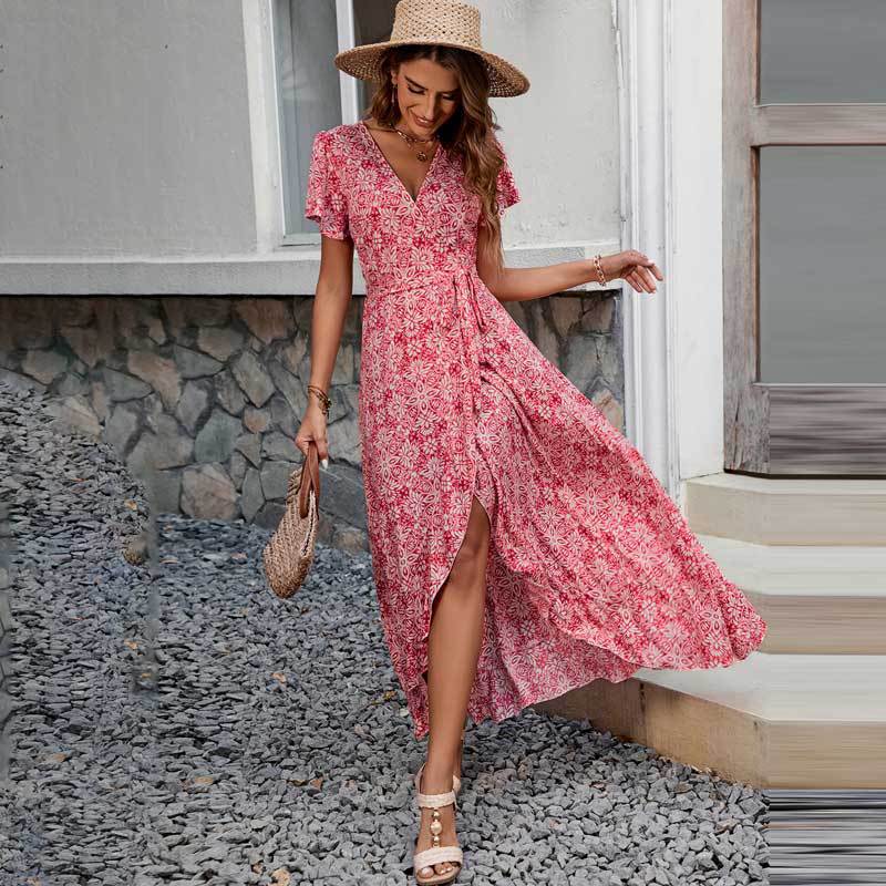 Dames Haute-Basse Robe Maxi Enveloppante Chic und Stil