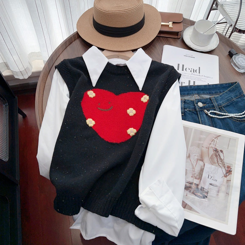 Dames gans mignonne gilet en tricot avec motif en cœur et sans manches Chic und Stil