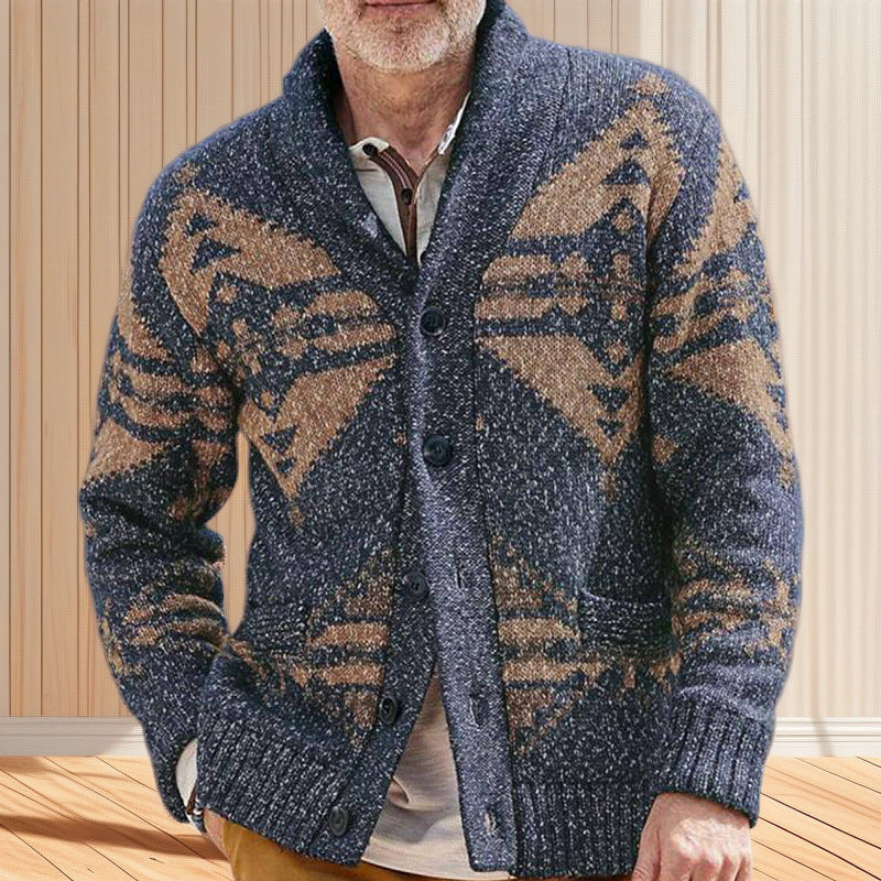 Men's knitted jacket with artistic pattern and practical pockets Chic and Style