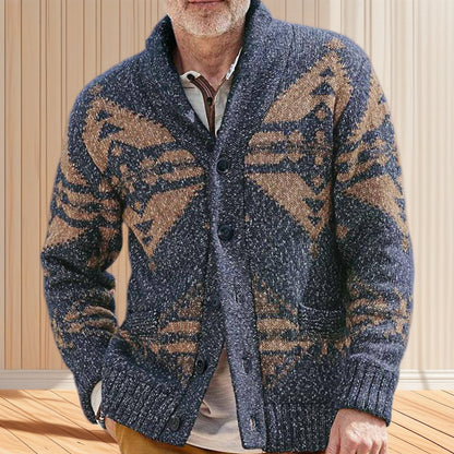 Men's knitted jacket with artistic pattern and practical pockets Chic and Style