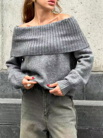 Pull élégant pour femmes avec col large en côtes et matériau doux Chic und Stil