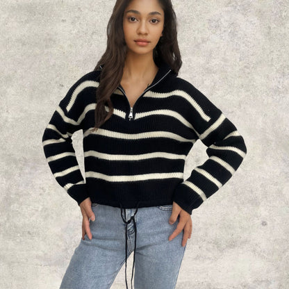 Pull en tricot pour femmes avec col montant et fermeture éclair Chic und Stil